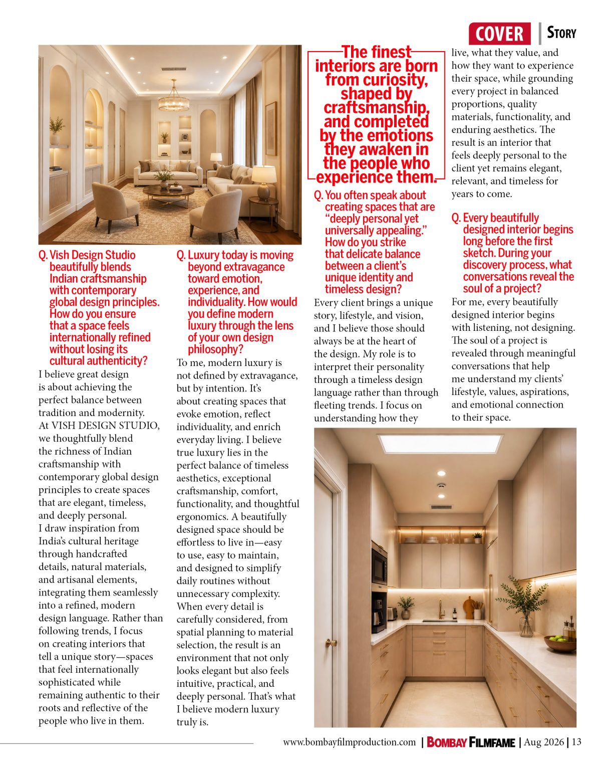 Bombay FilmFame cover story interview spread on modern luxury and timeless design