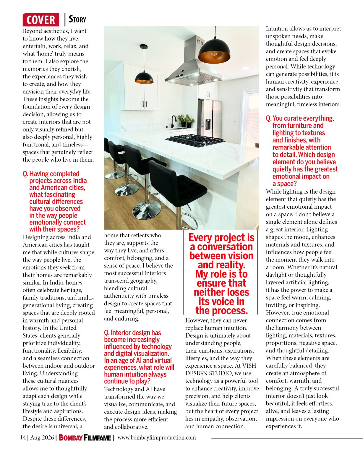 Bombay FilmFame cover story spread on cultural influences and design philosophy